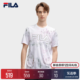 FILA 斐乐男子针织短袖衫2024春时尚休闲满印舒适纯棉T恤