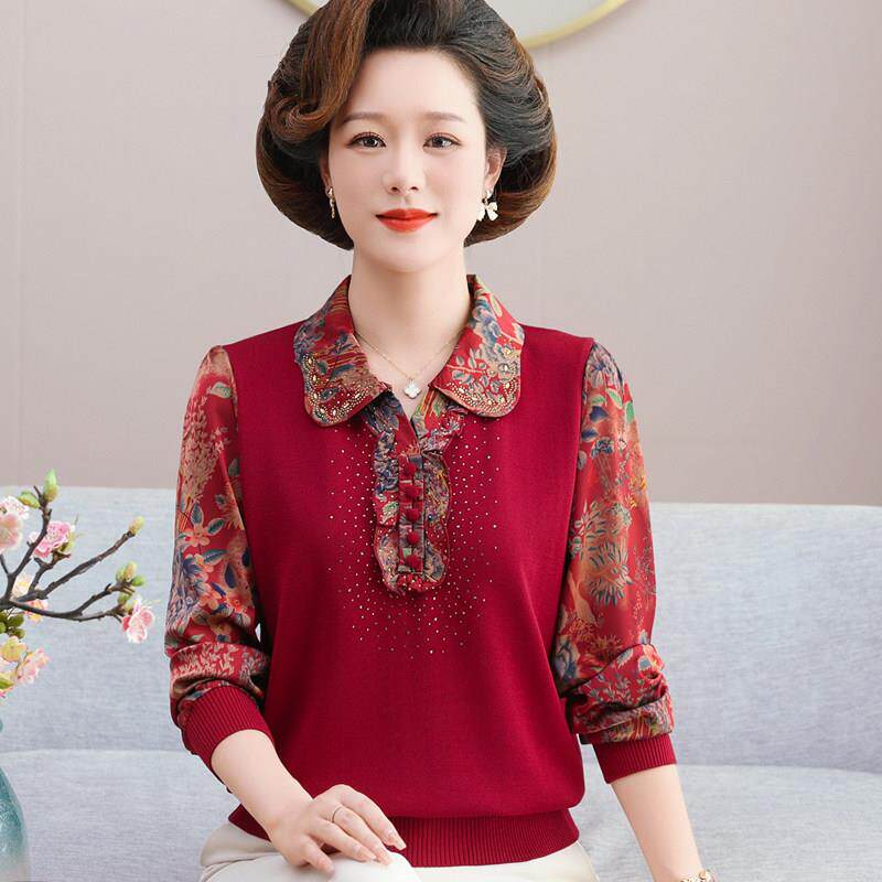 妈妈款春夏洋派上衣中年女喜庆衬衫服50岁60中老年人婆婆打底小衫