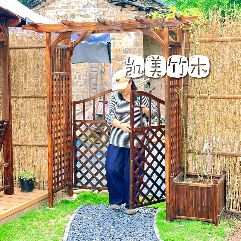 室外拱门爬藤花架防腐木庭院装饰门花园栅栏围栏门网格户外葡萄架