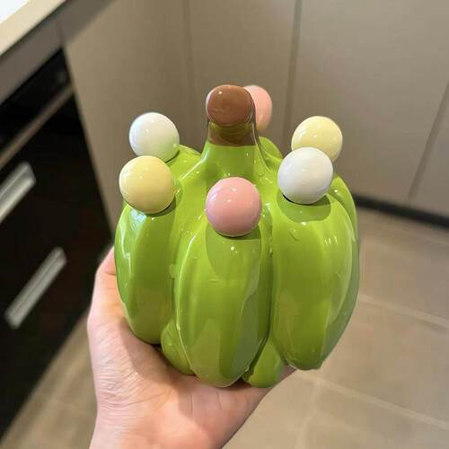 香蕉水果叉家用不锈钢甜品叉陶瓷果插收纳罐儿童安全果签桌面摆件