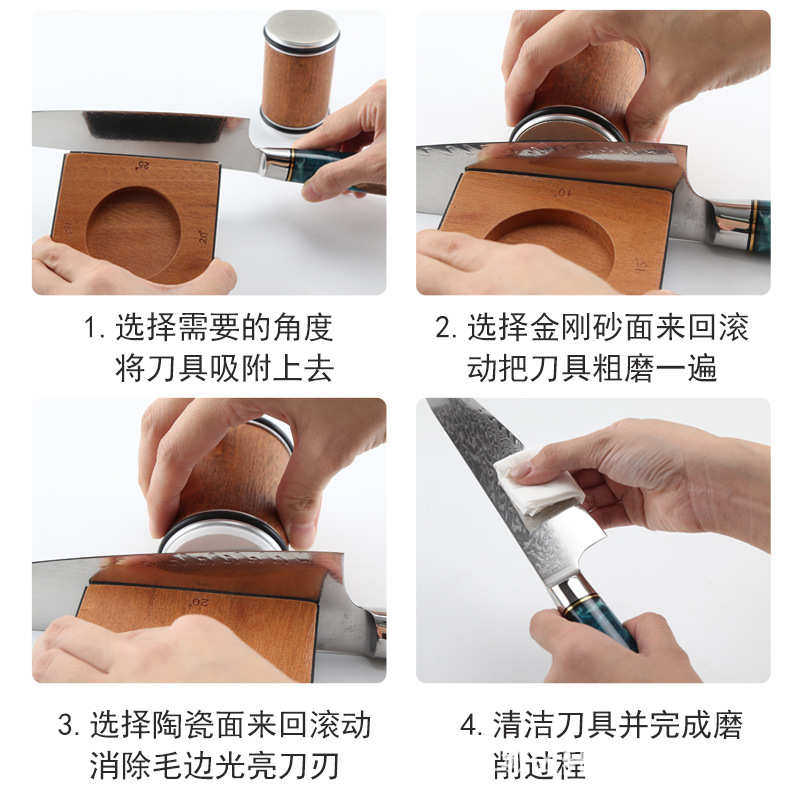 圆柱形双面磨刀器陶瓷金钢砂滚轮磨刀器西式厨刀研磨器磨刀石厂家