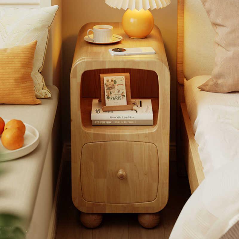 25/30极窄实木床头柜小型家用卧室无线充电出租屋客厅沙发小边几