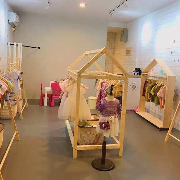 ins北欧实木简易落地衣架挂衣架 儿童房服装店童装店展示架货架