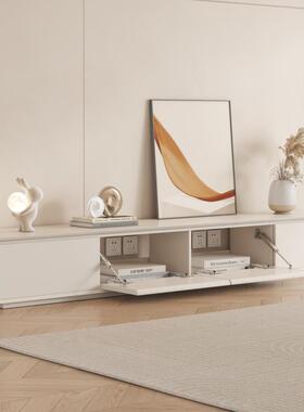 简约圆角电视柜白色奶油风现代小户型客厅北欧落地实木电视机柜