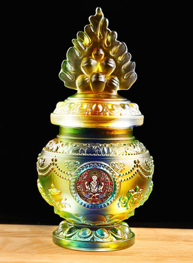 琉璃八吉祥摩尼宝瓶龙王宝瓶藏式民族品莲花宝瓶供佛藏式摆件