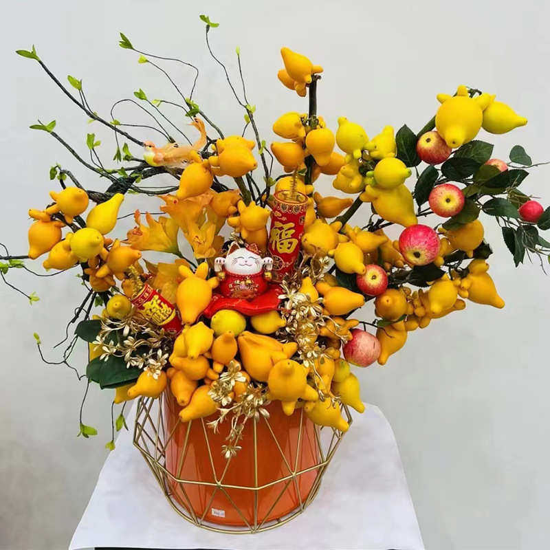 柳冬青花菱形蝴蝶兰假奢花盆花福插花轻聚宝盆金属银摆件花桶宵年