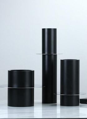 轻奢现代简约合金几何花器摆件售楼处样板房客厅桌面插花软装饰品