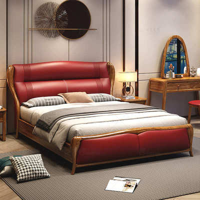 现代简约新中式实木床乌金木床1.8米双人床主卧婚床中式实木床