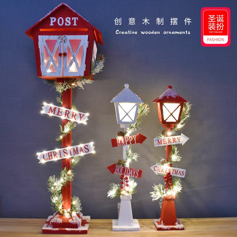 装圣邮诞节装饰前品创HD00001意木制信箱筒路灯摆饰酒店酒吧店铺