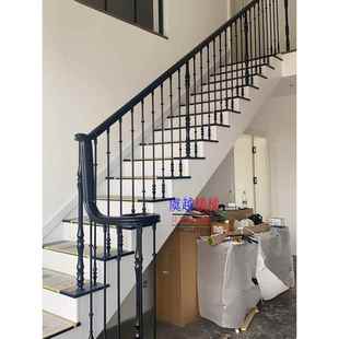铁艺楼梯扶手定制实心铁杆护栏栏杆 现代组装式护栏 高档立柱围栏