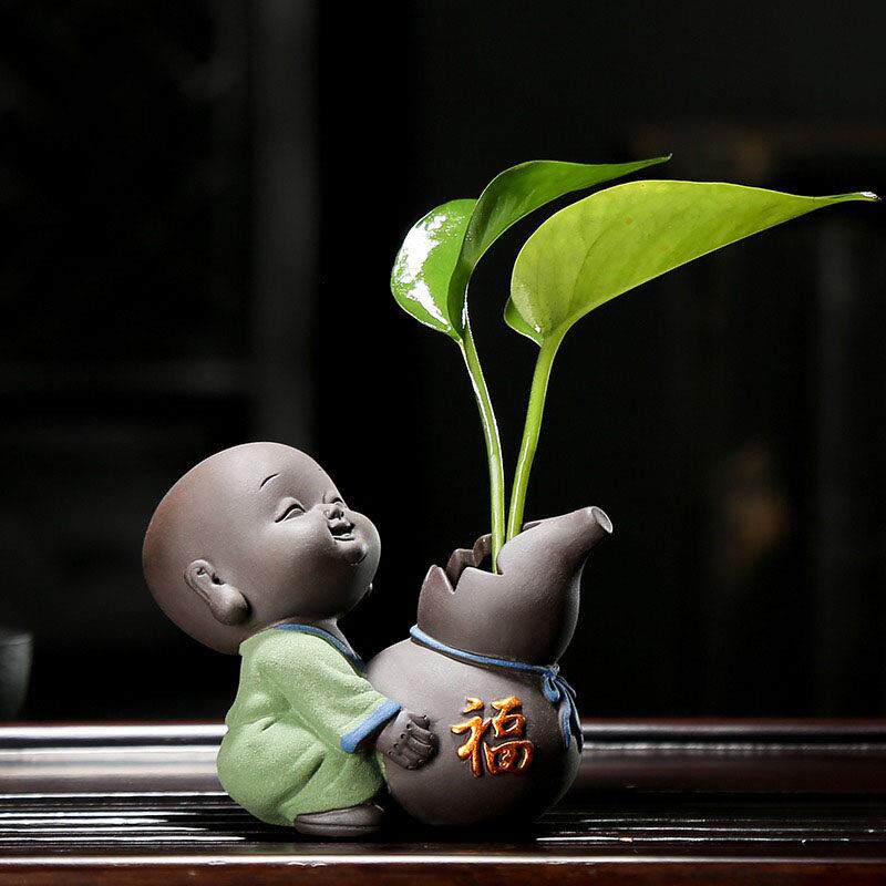紫砂茶宠摆件精品可养倒流香花瓶插花容器纯手工花插水培植物花器