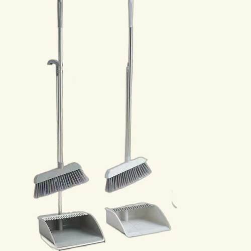 Multiple sets of simple broom and dustpan combinations, thic