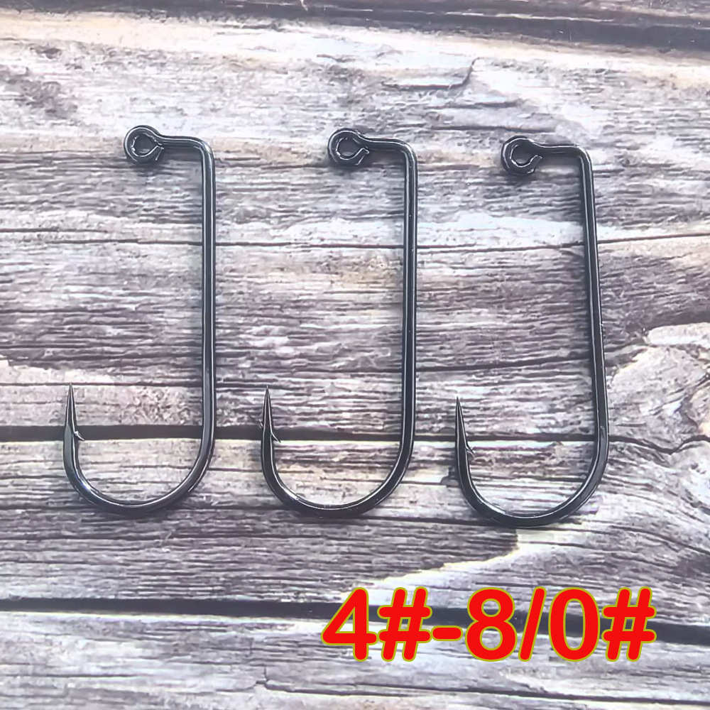 加强铅头钩碳钢平打倒刺直角钩路亚挂钩白条翘嘴鲈鱼鳜鱼钩曲柄钩