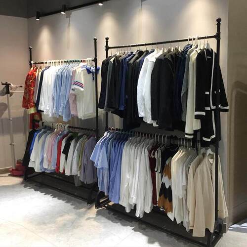 双杆式衣帽架置地卧室阳台简易伸缩晾晒衣架jk制服双层升降收纳层