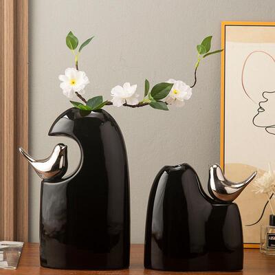 酒店软装饰灵鹊报喜陶瓷花瓶高颜值办公家居玄关柜子客厅装饰摆件