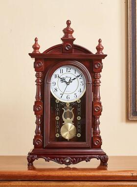 中式实木座钟整点报台家时复古钟用F96H9H7M客欧厅桌面台式钟表式