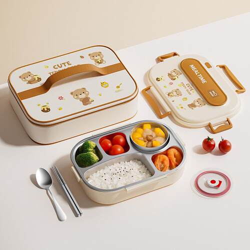 食品级304不锈钢保温饭盒带盖餐盘食堂学生分格上班族便携便当盒