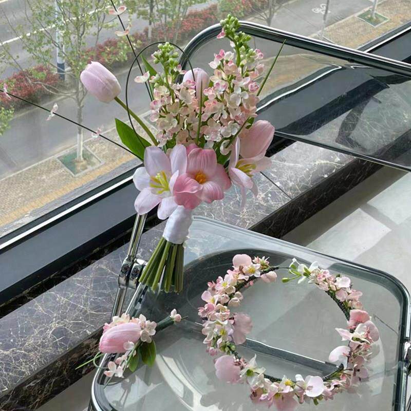婚礼手捧花新娘结婚当天高级感婚纱照领证彷真手工郁金香求婚花球