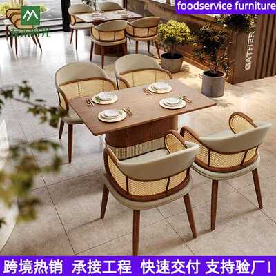 出口西餐厅桌椅实木餐饮商用桌椅融合料理店卡座custom furniture