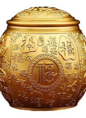 纯黄铜百福茶叶罐储蓄罐客厅中式桌面玄关硬币纯铜金属工艺品摆件