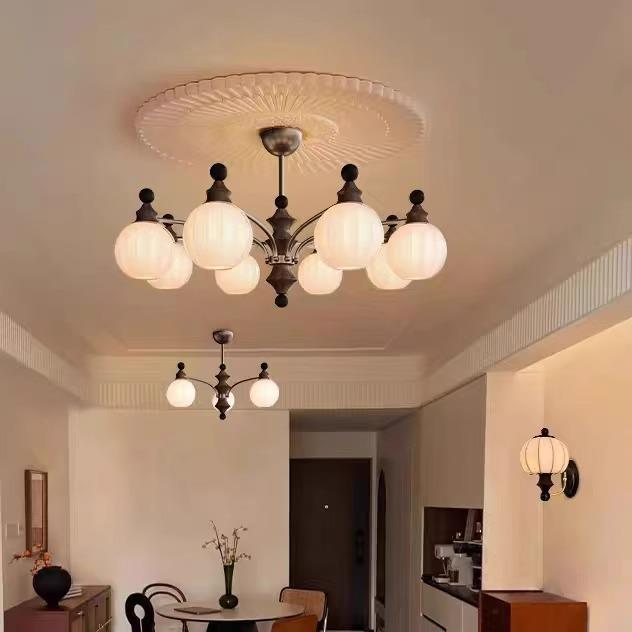 美式复古风卧室吊灯法式中古实木设计师款艺术灯具