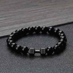 Classic Natural Stone Beaded Bracelet gym Fitness Dumbbell