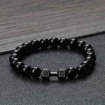 Classic Natural Stone Beaded Bracelet gym Fitness Dumbbell