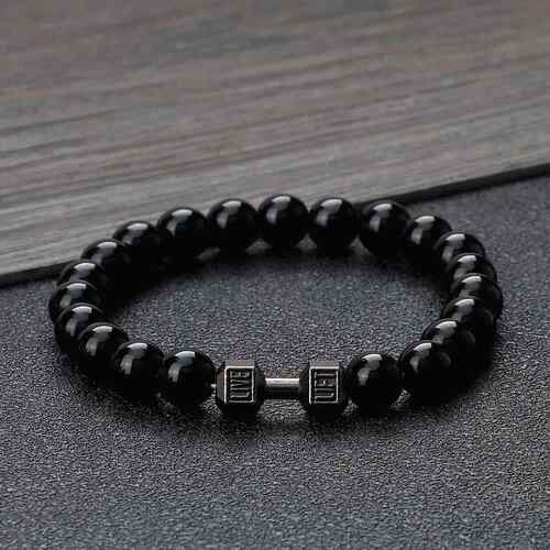 Classic Natural Stone Beaded Bracelet gym Fitness Dumbbell