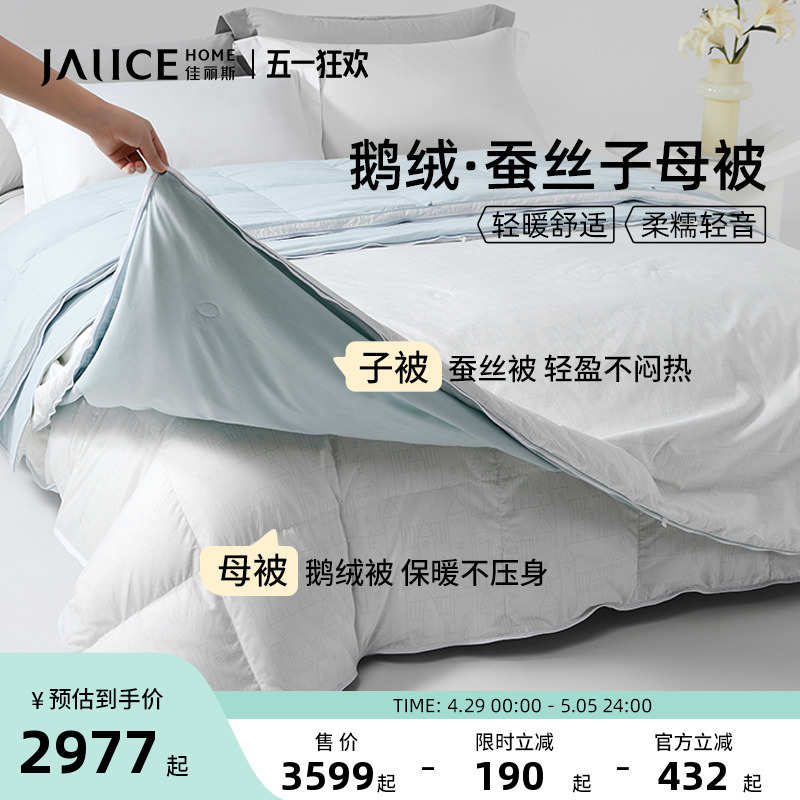 佳丽斯蚕丝羽绒二合一子母被95白鹅绒被子冬被拉链款被芯四季通用