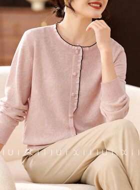 喜卉妈妈春装时尚针织衫2026新款薄毛衣打底中老年女装洋气上衣服