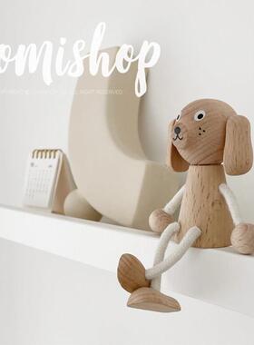 北欧同步儿童家居系列实木榉木狗狗装饰摆件儿童房软装饰品