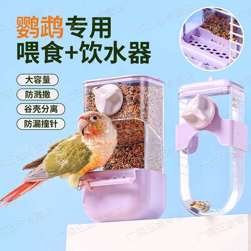 新升级鹦鹉自动喂食器谷壳分离防溅鸟食盒喂水饮水器撞针水壶防漏