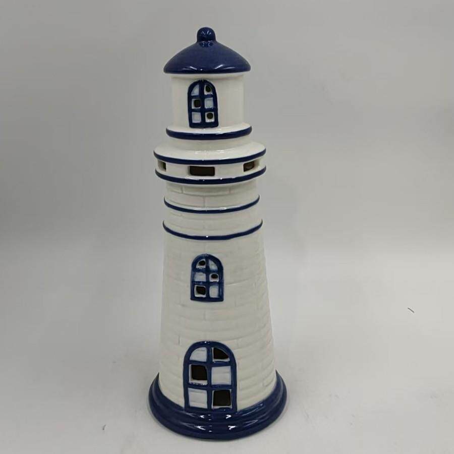 陶瓷灯塔手绘建筑模型手地中海工艺品摆件