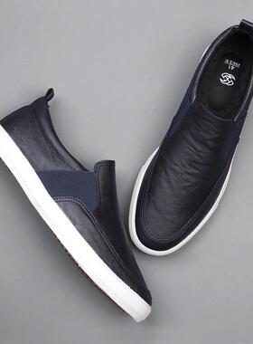 正品205款春季男鞋休流新闲皮鞋韩版潮懒人一脚蹬百搭2板鞋男青年