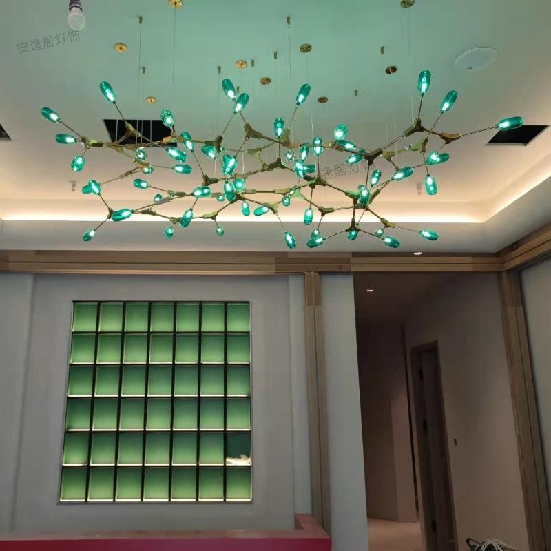 北欧绿色树枝客厅餐厅酒店工程大堂吧台设计师样板房玻璃分子吊灯