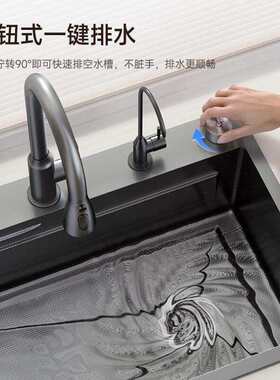 四孔轨道式大单槽304超厚5MM抗不锈钢方形厨房水槽带沥水篮