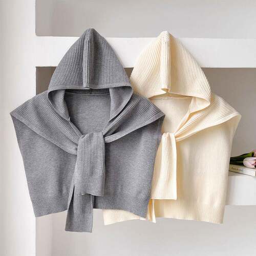 Solid Color Hooded Shawl, Casual Versatile Scarf For Women,
