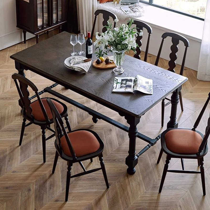 实木大板桌复古长方形双色餐桌急用轻奢法式餐桌椅子,住宅家具,实木餐桌,淘宝优惠券,粉丝福利购,淘宝优惠卷