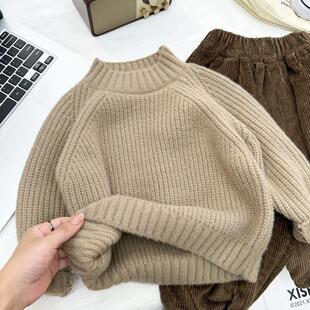 儿童半高领毛衣加厚2025韩版男女宝宝森系覆古粗针打底针织衫冬装