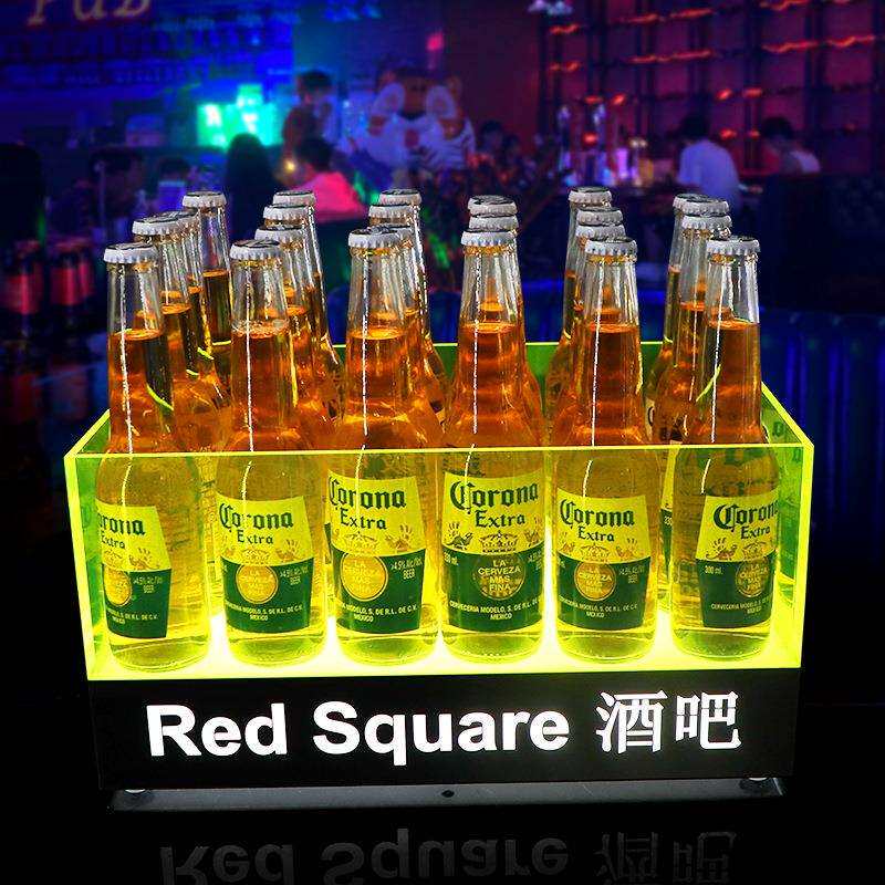 酒吧发光啤酒框荧光绿亚克力透明冰桶led香槟方形24支装酒桶酒托