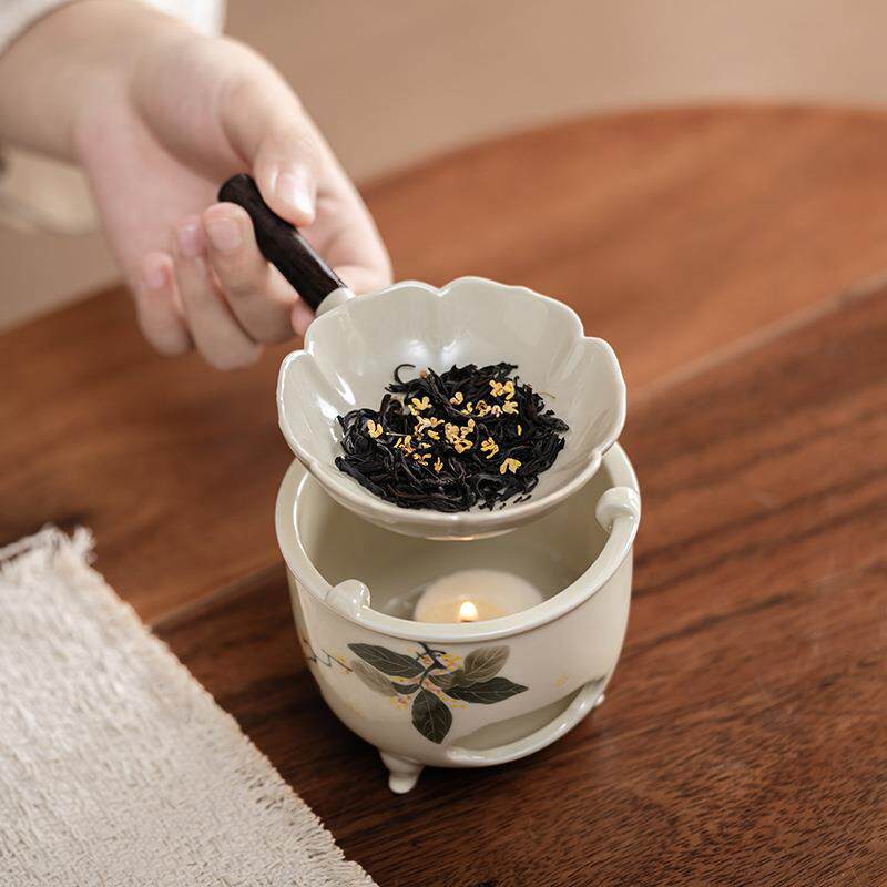 陶瓷烤茶器橘子炒茶煮茶温茶炉紫铜蜡烛底座加热茶叶烘焙茶炉手绘