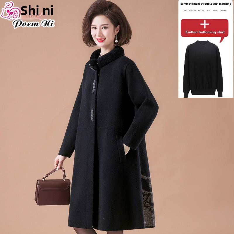 胖妈妈秋装加肥加大码羊绒外套中老年女秋冬装中长款双面呢子大衣