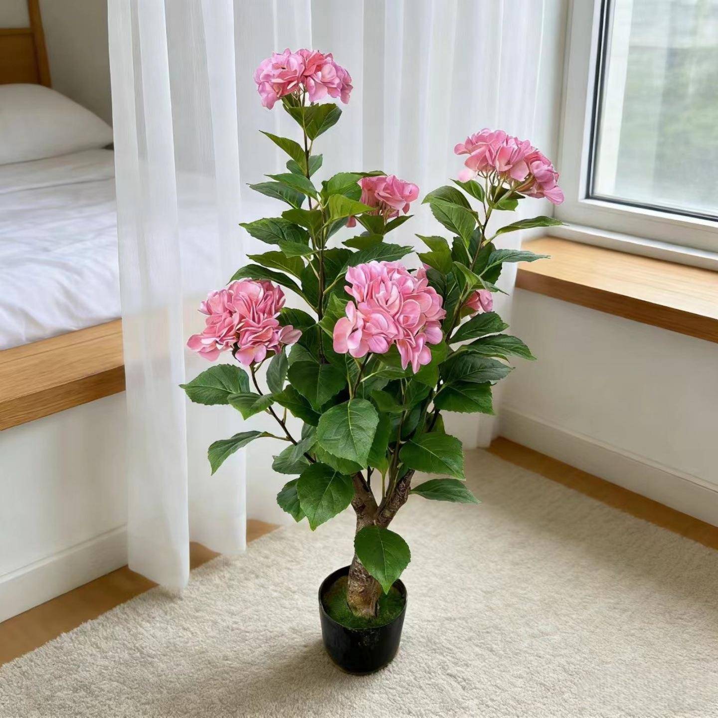 仿真绣球花盆栽带叶新年婚庆装饰盆栽摆件绢花摄影花墙打底绣球花图片