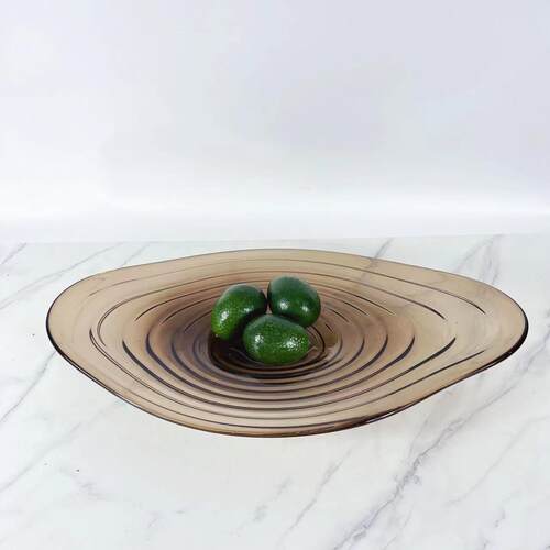 现代简约棕色椭圆琉璃果盘样板间茶几餐桌收纳果盘客厅装饰摆设