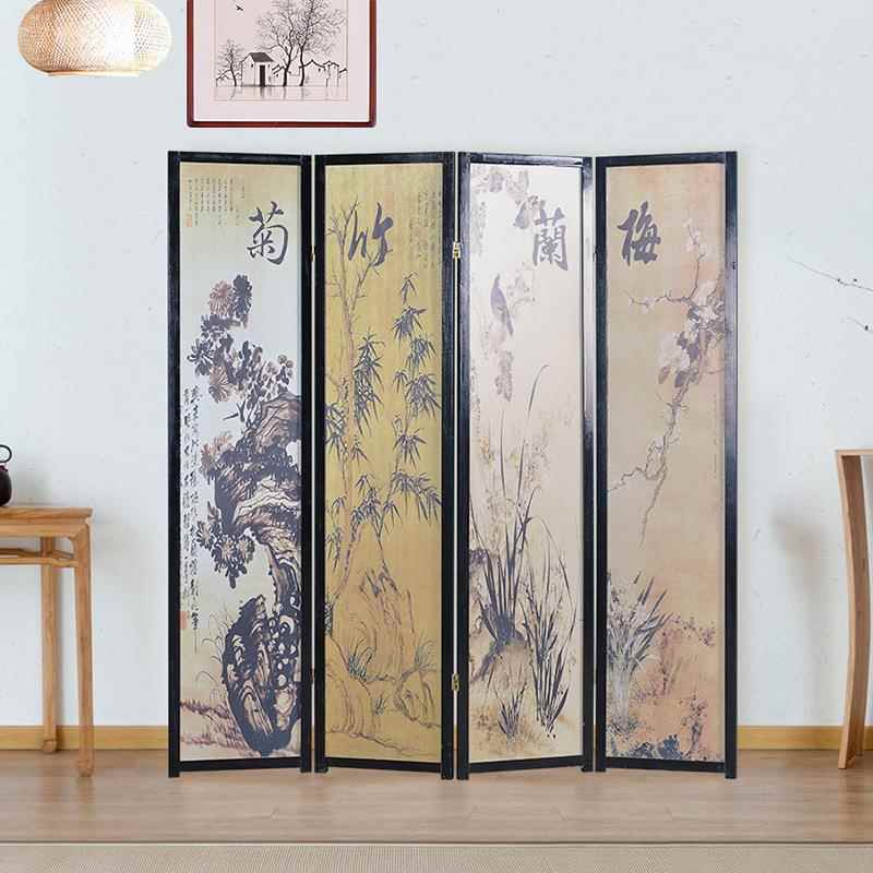 简代约实木屏风断中式花鸟山水BYJ-034现折屏酒店办公室双面隔玄