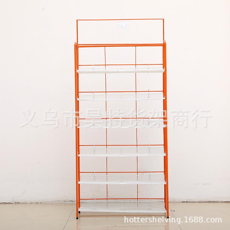 橘色六层金属铁丝展架超市便利店饰品店用可拆卸金属展示架落地式
