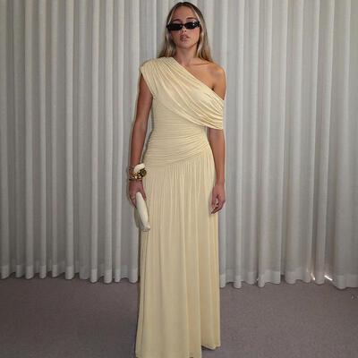 Women One Shoulder Dress Color Club Dating Evening Dresses