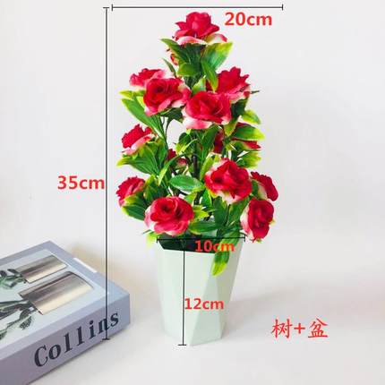 仿真植物盆栽厂家批发17朵茶玫盆景假花盆栽仿真玫瑰绿植盆栽摆件