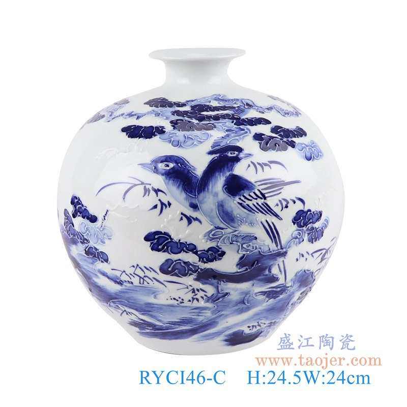 花鸟中式梅青花摆件石榴批发荷花陶瓷景德镇花瓶艺术瓷瓶家居装饰