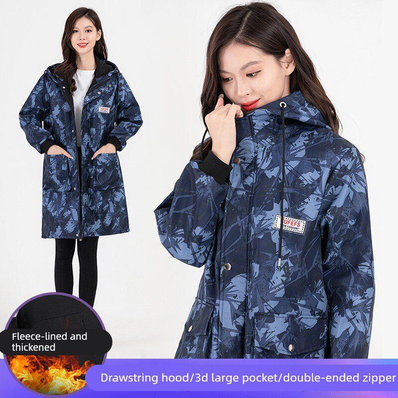 加绒罩衣女新款加厚冬季定制秋冬防水工作服男大褂有袖套冬天迷彩